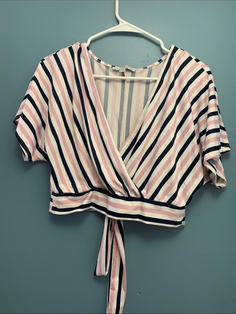 Haute Monde Pink, Navy & White Striped Wrap Crop Top